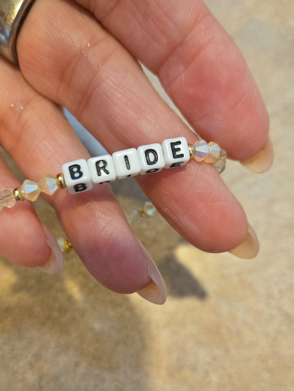 Little Words Project "BRIDE" Crystal Bead Golden Accent Stretch Bracelet - Picture 2 of 6